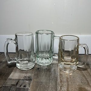 Vintage Fine Crystal Beer Mugs Panel Design Assorted Three